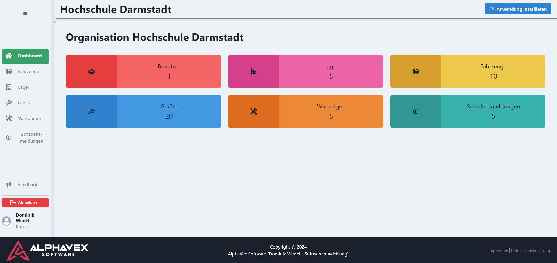 Prototyp Dashboard Desktop-Ansicht